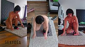 Watch the triple cam view of my naked workout, worshiping my big ass.