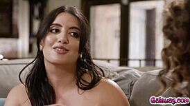 Arabelle Raphael And Sarah Arabic Have Hot Steamy Lesbian Sex Over The Couch!