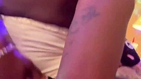 horny black model gagged and handcuffed rides dick while playing with tight pussy