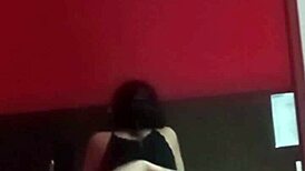 Young 18-year-old brunette with natural small tits and tattoos rides cock intensely.