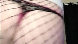 sexy fat ass sways in fishnets for steamy close-up tease