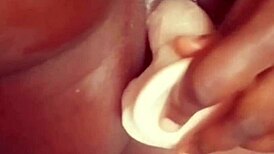 Ebony masturbates to dripping orgasm