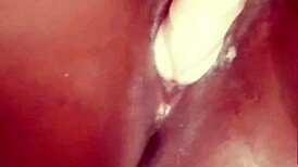 Ebony masturbates to dripping orgasm