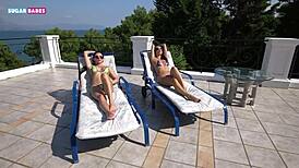 oiled european brunette lesbians rub wet pussies to orgasm in hardcore action