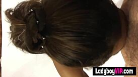 How does a skinny-legged Asian ladyboy handle rough bareback pounding?