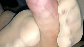 sensual homemade footjob with tan nylons feels so teasing