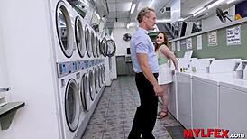Mylfex Sweet Small Girl Seduced by Swinger Couple in Laundry
