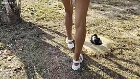 Monika Fox Shamelessly Pisses Outdoors With Her Naked Big Tits Exposed