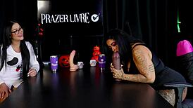 Morena Demonstrates Her Blowjob Skills On The Toy Leaving It All Wet - Marcelly Melo In Sheer Red