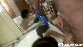 Shaving and satisfying her hunger in the bathroom scene