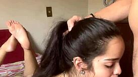 i woke up and we filmed this sloppy blowjob on the bed, ass up, ponytail, for wellington prado to deepthroat his monster cock