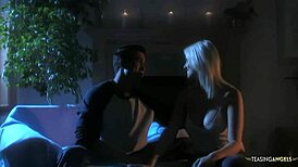 Horny Short Hair Blonde Sucks Boyfriend's Cock And Rides On Sofa With Deepthroat Facial Handjob Muff Diving