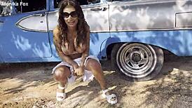 Monika Fox Shamelessly Pisses Outdoors With Her Naked Big Tits Exposed