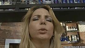 foxy blonde shemale hottie stroking her schlong, wanna see more?