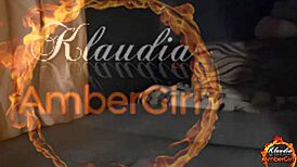 Klaudia Amber Girl fills her mouth with cum after solo masturbation in stockings and lingerie.