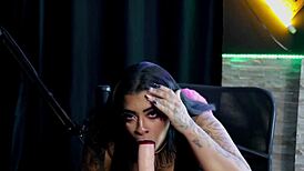 Morena Demonstrates Her Blowjob Skills On The Toy Leaving It All Wet - Marcelly Melo In Sheer Red