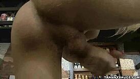 foxy blonde shemale hottie stroking her schlong, wanna see more?