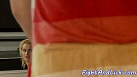 European lesbian babe gets orally pleasured in wrestling match with 69 and fingering