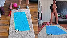 hot and sweaty dual cam naked yoga, wanna see the steamy spread?