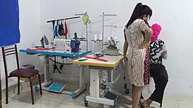 intense seduction in the sewing workshop