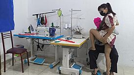 intense seduction in the sewing workshop