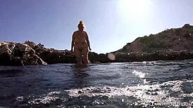 Chubby redhead BBW with hairy bush and big ass goes nude in public.