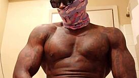 Hallelujah Johnson worships BBC in solo masturbation, dominated by muscular maledom