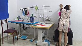 intense seduction in the sewing workshop