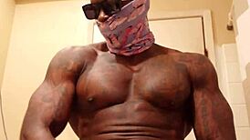 Hallelujah Johnson worships BBC in solo masturbation, dominated by muscular maledom