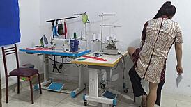 intense seduction in the sewing workshop