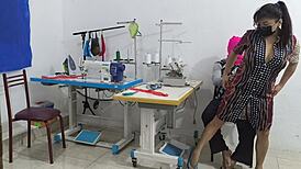 intense seduction in the sewing workshop