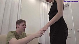 Petite Milf Helena's Tan Pantyhose Ripped Open for Tight Pussy Fuck