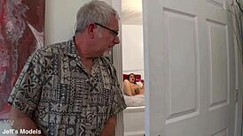 Grandpa catches BBW Rose LaReine wanking before drilling