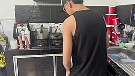 My Stepson Fucks Me Hard in Kitchen with Creampie Finish