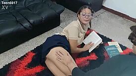 Young Latina Skips Study for Unexpected Fun with Friend