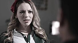 Lily Larimar, petite cheerleader teen, complimented by older teacher Ryan Driller in blowjob and fucking scene.