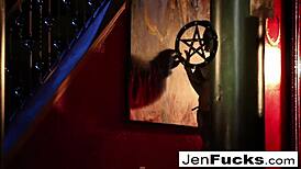 Milf Jen Hexxx assists Leya the Cat with milk enema play