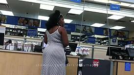 Candid Black Woman with Huge Natural Tits and Massive Booty on Display