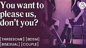 Femdom rules boyfriend in real amateur threesome for orgasm