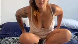 Young girl intensely masturbates with dildo for exhibitionist flashing