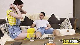 Dirty babe hooks rich stepbrother into nailing her shaved pussy