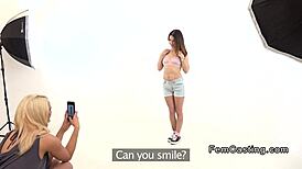 blonde female agent finger fucks redhead