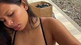 Colombian milf deepthroats big cock outdoors! Caught by neighbor!
