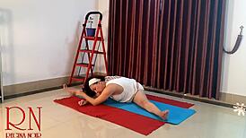 Nude Yoga Regina Noir Strips In Gym