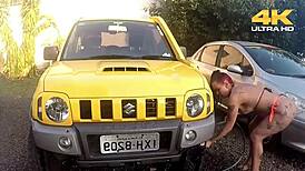 Hey, check this Brazilian milf's outdoor blowjob skills!