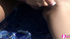 Busty lesbians finger each other by the pool in Viv Thomas HD.