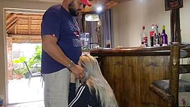 Cute Blonde Lifts Skirt for Quick Doggy Action