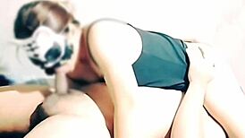 does the asian wife get wet and horny making him cum on the bed?