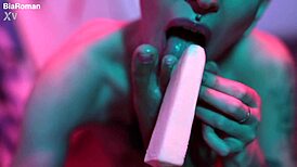 Cutie Piie Rubs Popsicle On Her Bare Feet