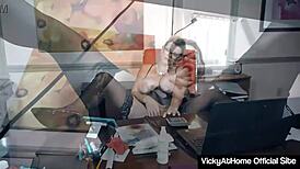 Blonde Vicky Vette Strips Naked And Masturbates At Office